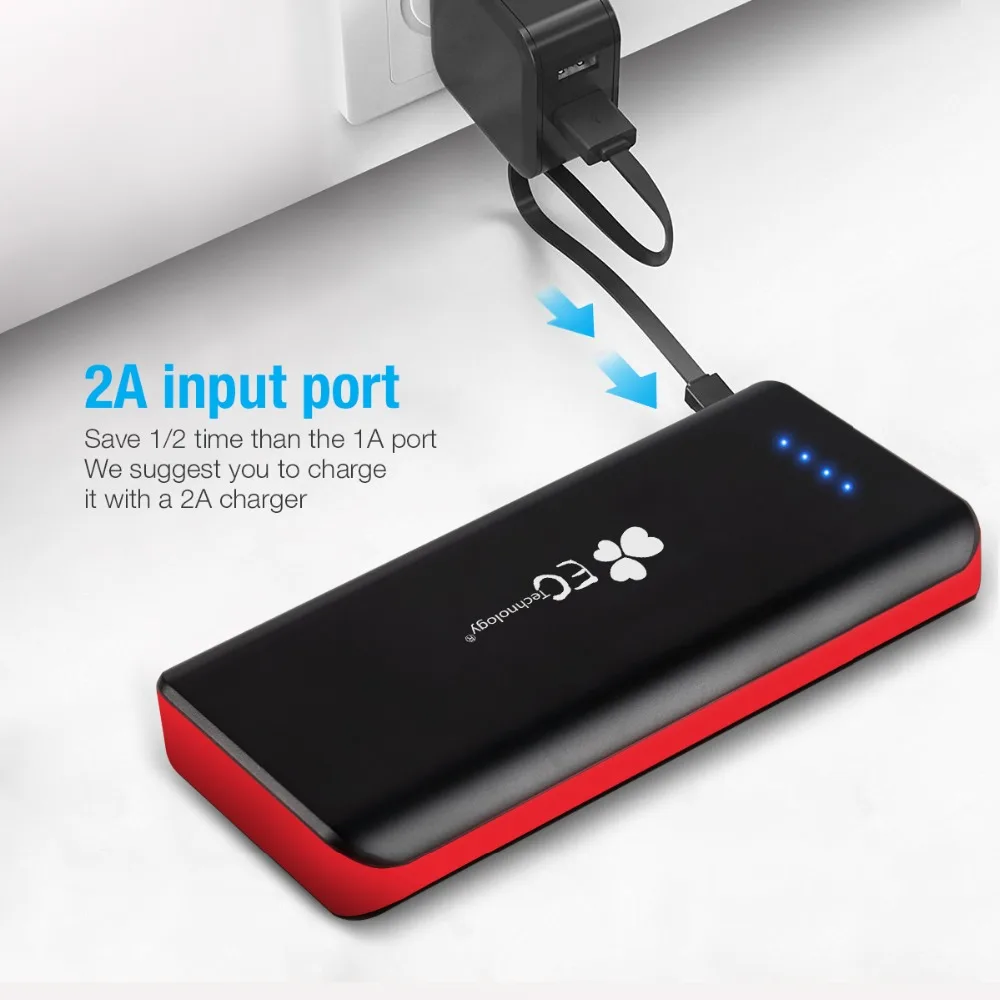 EC Technology Power Bank 20000 mah Portable 3 USB Powerbank External Power Charger for Most of Mobile Phones
