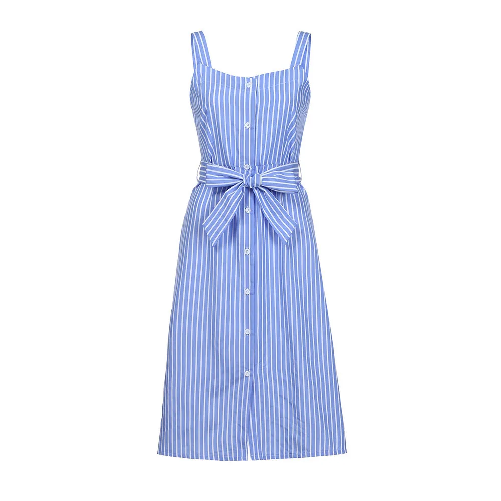 FeiTong Elegant stripe print women dress Popular bandage midi dress