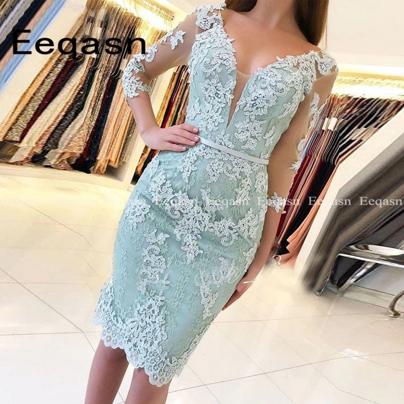 Knee Length Lace Cocktail Dress 3/4 Sleeve Eeqasn