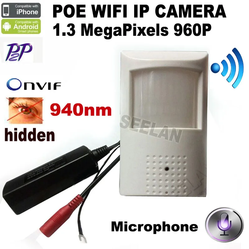  960P wifi POE PIR Style Motion Detector WIFI Camera ONVIF 940nm Night Vision P2P Plug and Play Mini WIFI POE IP Camera audio cam 
