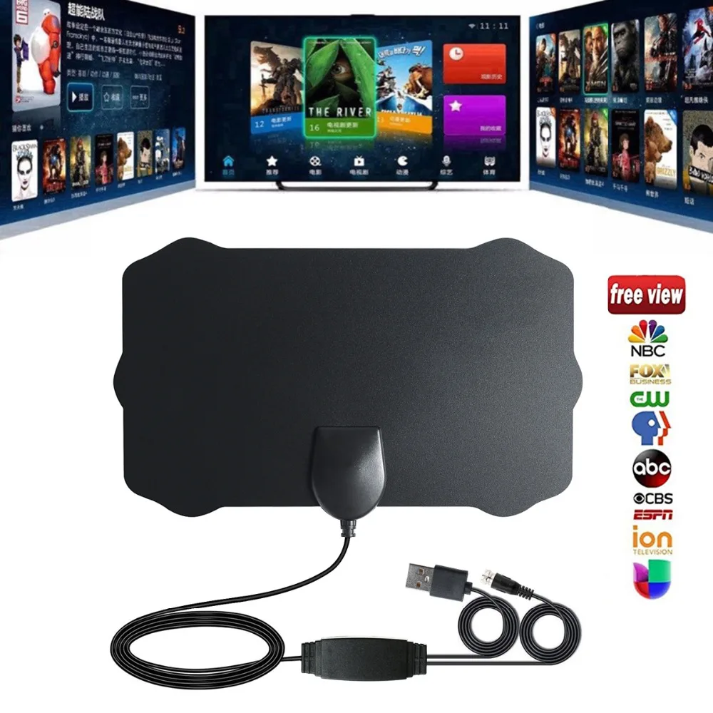

SOONHUA 80 Miles Indoor Digital TV Antenna 28 dBi High Gain Signal Receiver Amplifier Mini Flat TV Antena Aerial For DVB-T/T2
