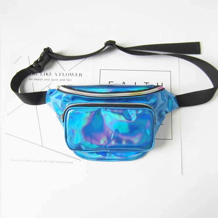HLDAFA модная Новая Мужская поясная сумка из лазерной кожи, кожаный ремень, водонепроницаемая сумка для телефона, женские сумки, поясная сумка, голографическая сумка для ног - Цвет: Синий