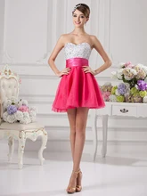 Short Mini White Fuchsia A-line Abendkleider Trägerlose Wulstige Kristalle Organza Abschluss Party Kleider Kurze 2016