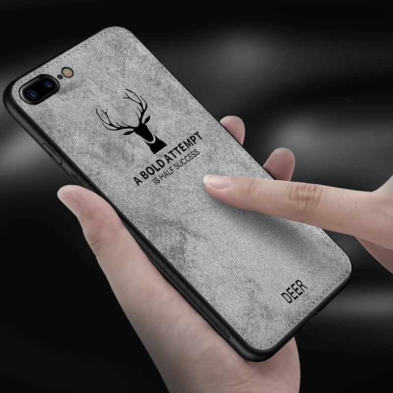 For iPhone 7 8 6 6S Plus X XR XS MAX Cloth Texture Phone Cases For iPhone X XR XS MAX Embossed Deer Pattern Protector Back Cover