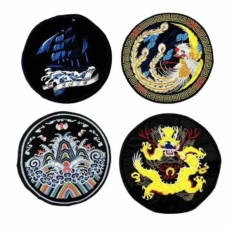 

10 Pcs/lot Large Round Chinese Dragon Vintage Embroidery Patches Strange Things Clothing Decorals Accessories