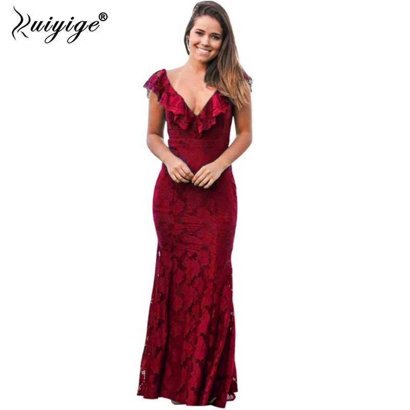 Under 20 Elegant Red Black Lace Mermaid Long Evening Dresses 2017 Prom Party Dress Robe Sexy