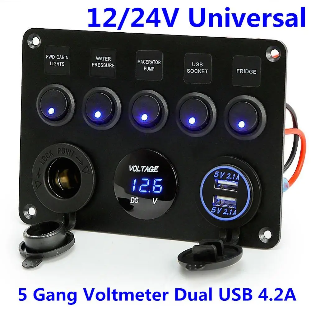 Amarine-made Waterproof Power Outlet Socket Panel F//Boat//RV 15A Breaker DC12//24V