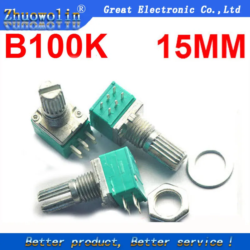 2PCS B100K Double 6 Pin 15mm Rotary Encoder Audio Digital Potentiometer