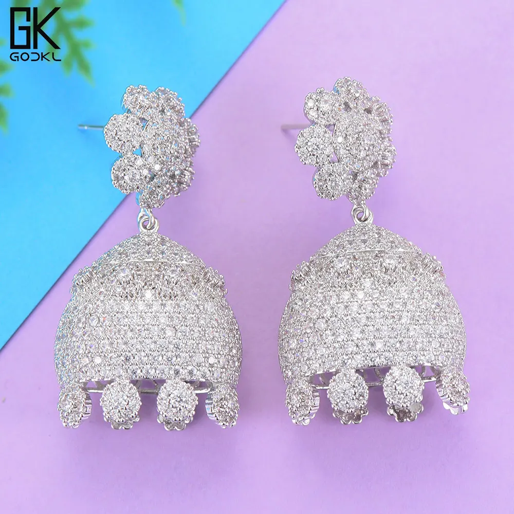 

GODKI Fashion Luxury Flower Jellyfish Stud Earrings For Women Wedding Cubic Zircon Crystal African Dubai Silver Bridal Earrings