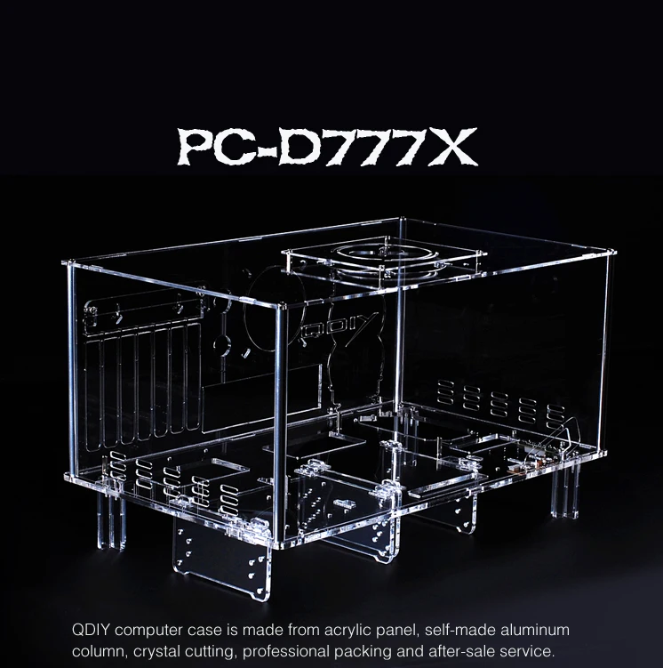 QDIY PC-D777XM горизонтальный MircoATX HTPC акриловый прозрачный Настольный ПК компьютерный чехол