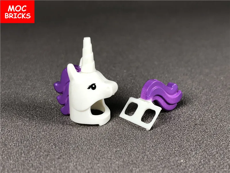 20 компл./лот кубики MOC маска на голову лошадь с рогом Единорог и хвост подходит для