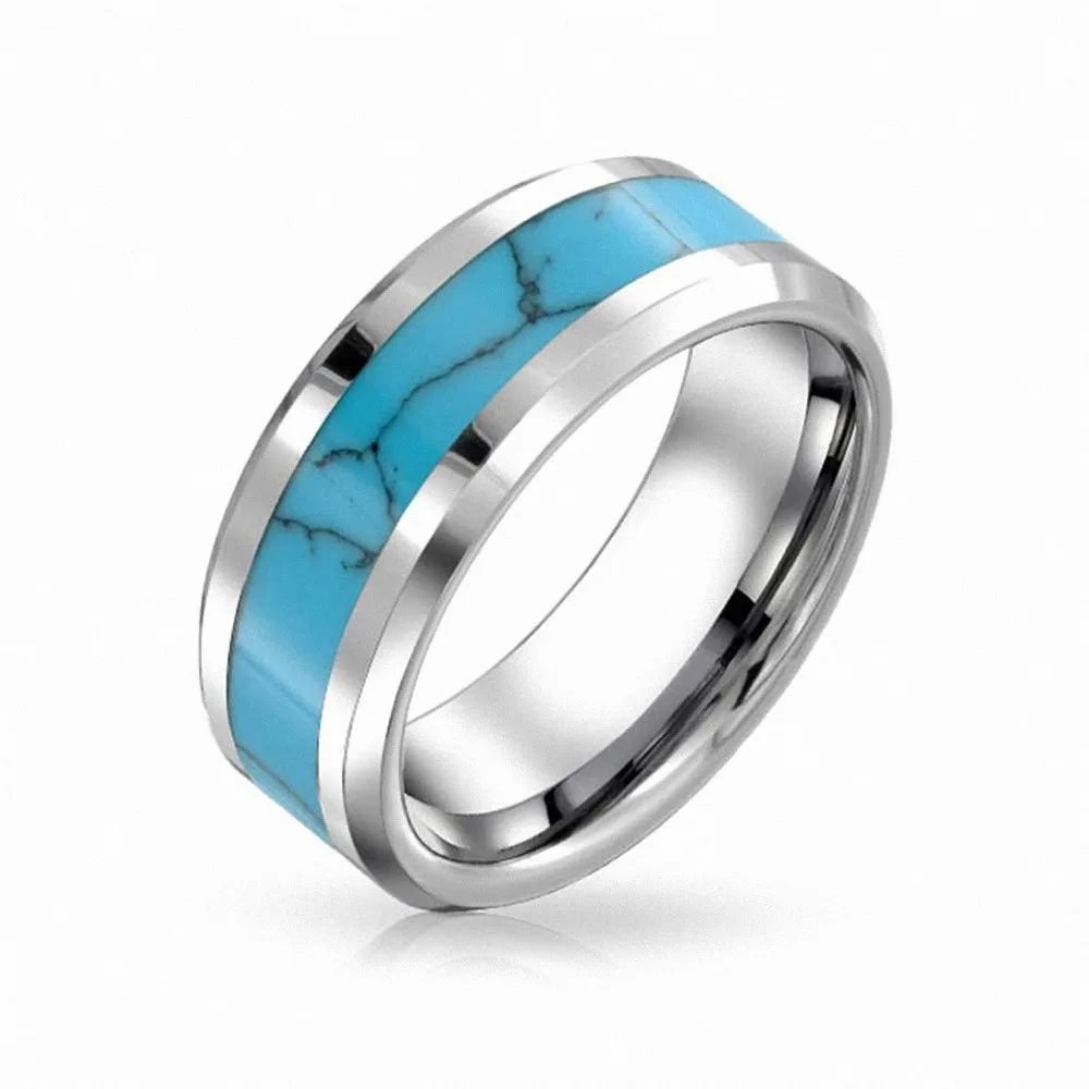 8mm-Mens-Womens-Tungsten-Turquoise-Inlay-Band-Blue-Ring-Wedding