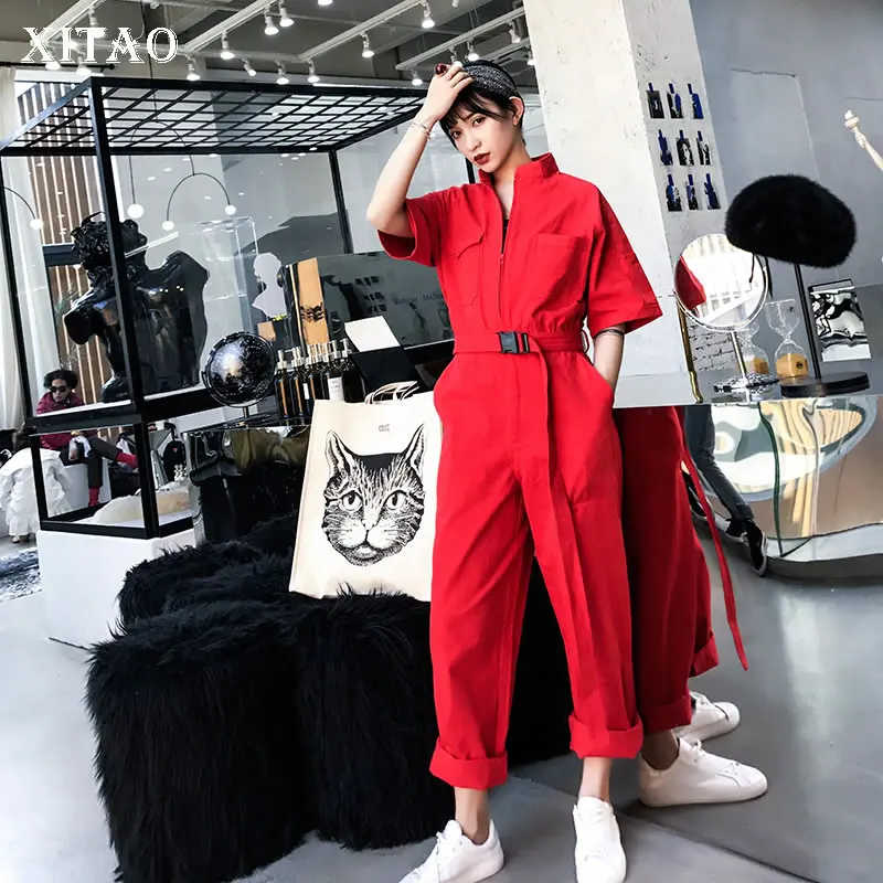 [XITAO] Корея новые модные Для женщин 2019 сезон: весна–лето свободные длинные штаны женские карман сплошной Цвет Повседневное комбинезоны ZLL3024