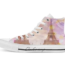Эйфелева башня закат новинка дизайн дышащая Повседневная Высокая обувь на шнуровке холщовая обувь кеды