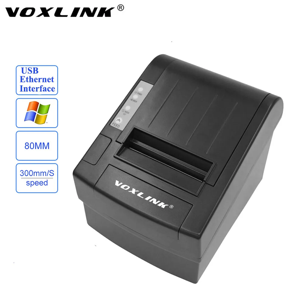 VOXLINK High Speed 300mm/s 80mm Auto-cutter POS Thermal Receipt Printer With USB / Ethernet Interface__DHL 300 mm s print speed black 80mm pos thermal receipt printer auto cutter cut windows2000 xp vista 8 10 linux usb ethernet