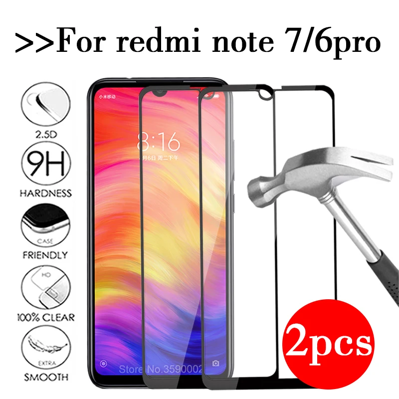 2pcs Protective Glass Redmi Note 7 Screen Protector For Xiaomi 6 Pro Tempered Glas Xiomi 6A Note7 Note6pro Film | Мобильные телефоны