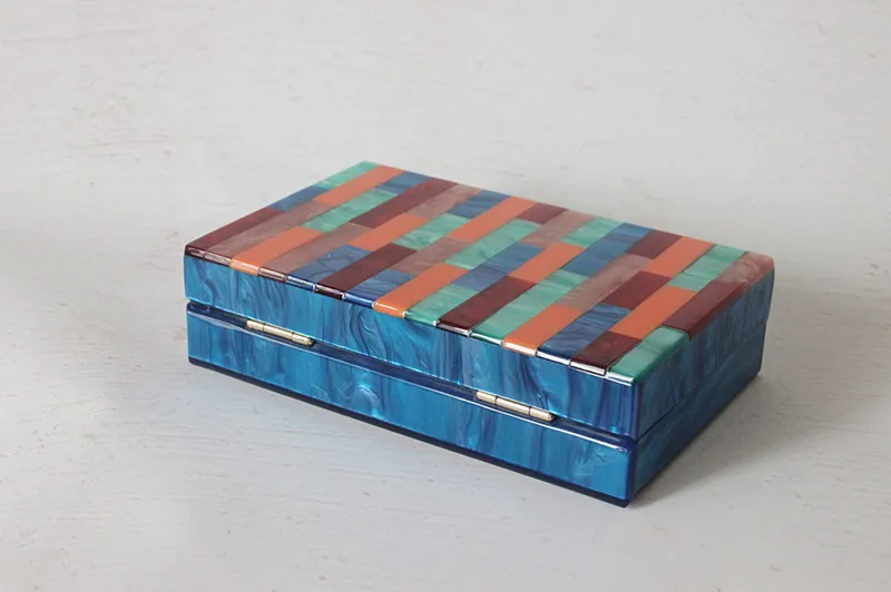 Keevip Spliced Color Striped Acrylic Clutch Bag Bottom View