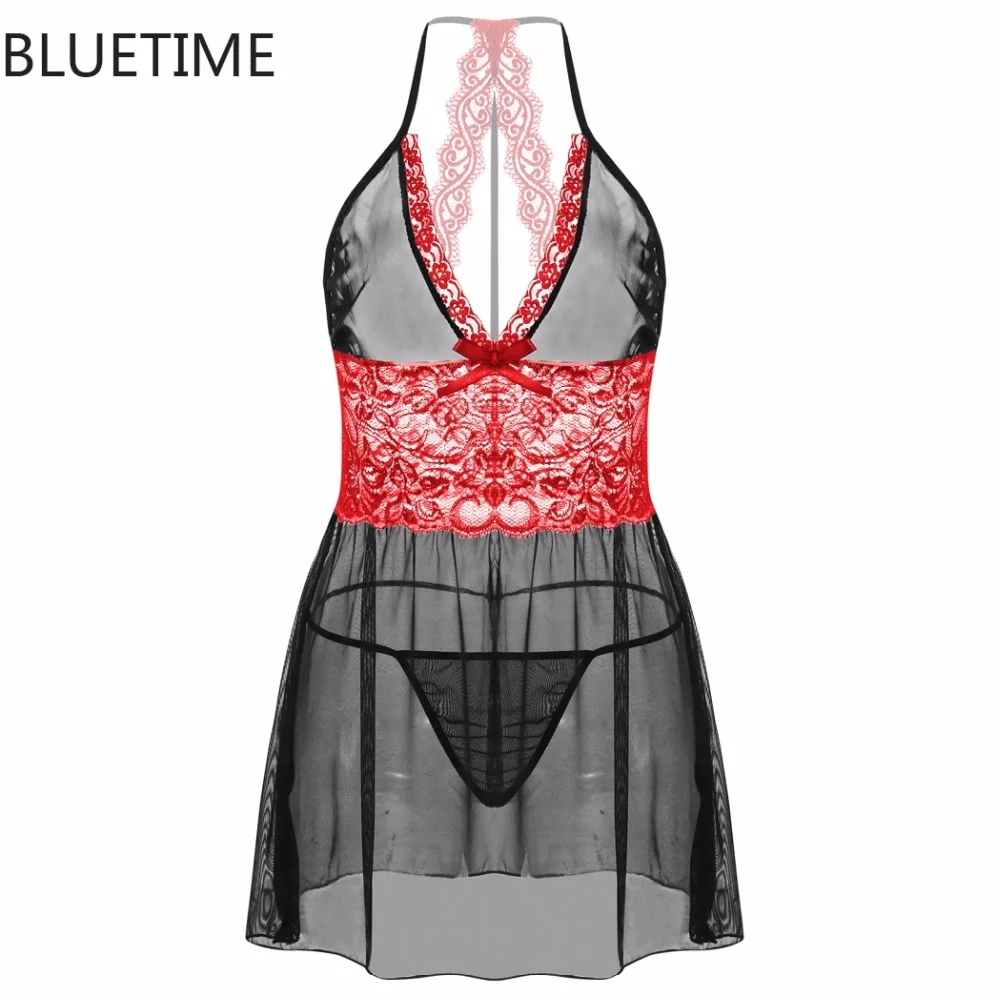 Sexy Lingerie Babydoll Dress 2 Piece Set Sleepwear Night Wear Plus Size