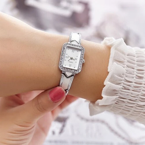 Women Square Roman Numeral Stainless Steel Band Analog Quartz Bangle