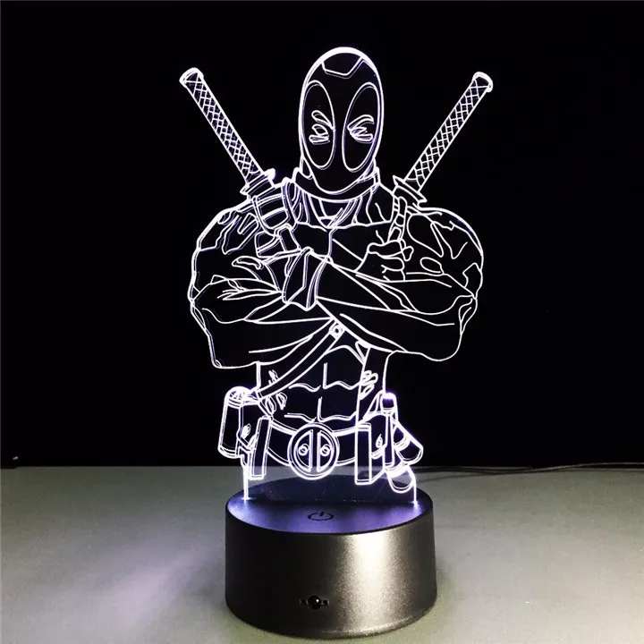 USB Marvel Lampe 3D иллюзия Лампа «Дэдпул» изменение цвета в зависимости от настроения освещения на Хэллоуин Пасхальный День благодарения Рождество год