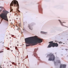 Пасторальный Роскошные птица печати натуральный шелк органзы атласная ткань для платья ткани тела tejido 12 мм SP5224