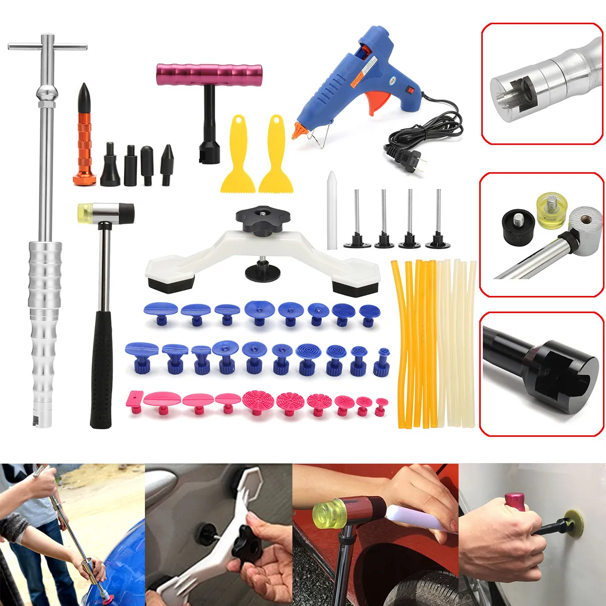 

47Pcs/Set Car Repairing Paintless Hail Repair Dent Puller Lifter PDR Tools Auto Body Repair Tools Removal Kit Maintenance Parts