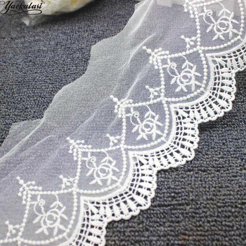 Yackalasi Cotton Lace Eyelet Embroidered Appliqued 3d Flower White Black Soft Tulle Fabrics