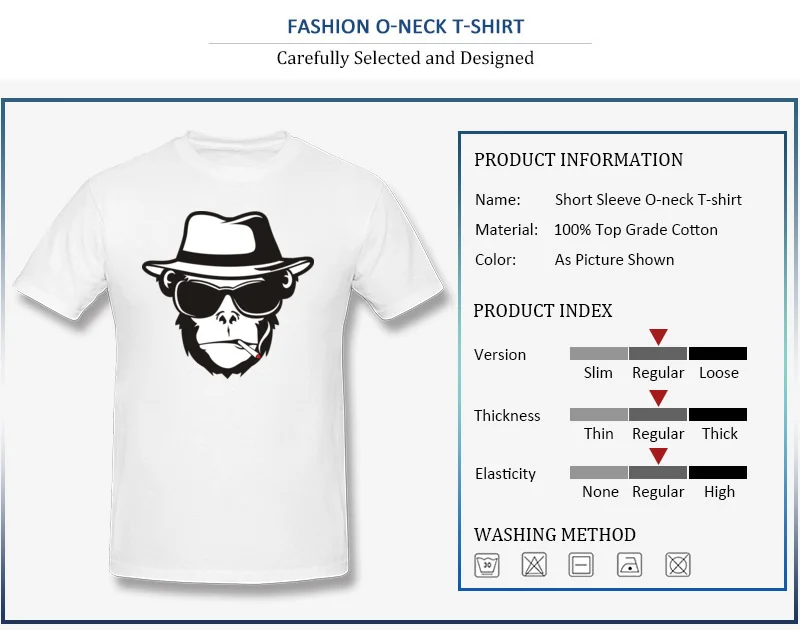 Monkey with sunglasses Cool Short Sleeve Tops Tees Thanksgiving Day Crew Neck Pure Cotton Men's T Shirt Cool Tee Shirt Faddish Monkey with sunglasses