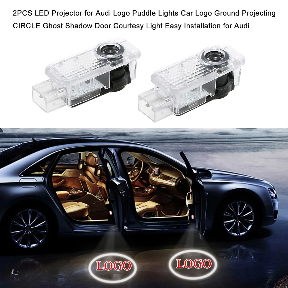 2x For AUDI Car Door LED CIRCLE Ghost Shadow Light Audi Logo Projector Courtesy Lights Lamp