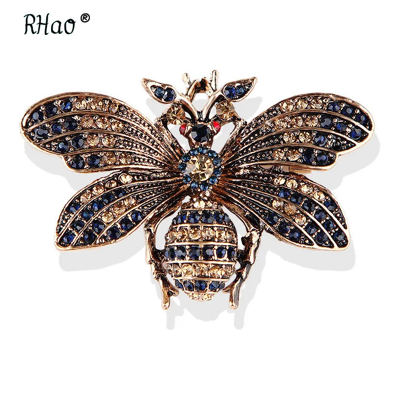 

RHao Unisex Flying Insect brooches Red Eyes retro Gold color Rhinestone bee brooch pins honeybee corsage 3 colors clothes broach