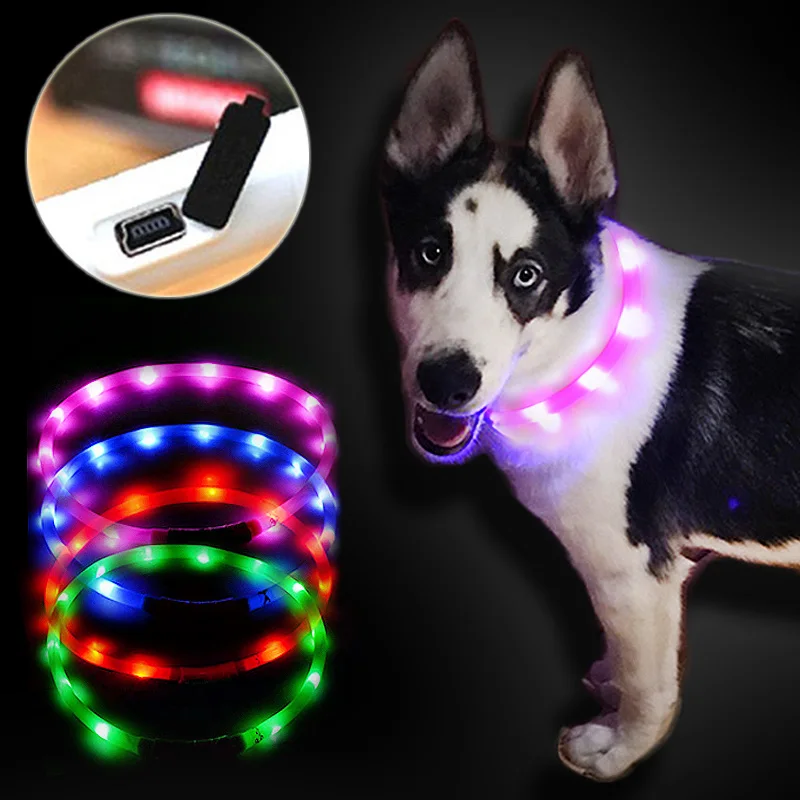 

New Adjustable USB luminous Lighting pet collar led light USB charging dog collar Teddy Flash Collar Pet supplies Collar DA