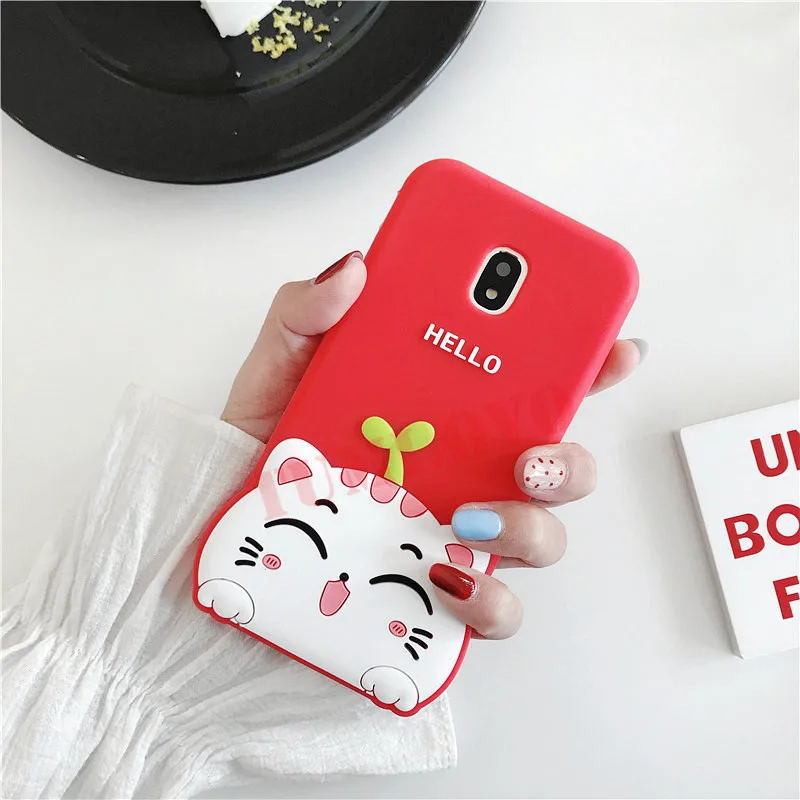 Модный силиконовый чехол с объемным рисунком Hello Cat для Samsung Galaxy S8 S9 Plus S7 Edge S6 J5 J7 2016