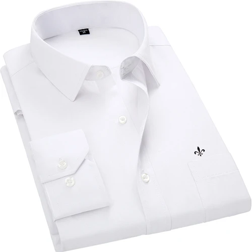 Dudalina, мужская рубашка размера плюс, цветная, с карманом, с длинным рукавом, классические мужские рубашки, официальная, деловая, мужская рубашка с вышитым логотипом - Цвет: BS1201PWHITE