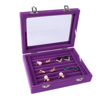 

Ring Box Display Box Velvet Glass Ring Jewelery Display Storage Box Tray Case Holder Earring Organizer Stand