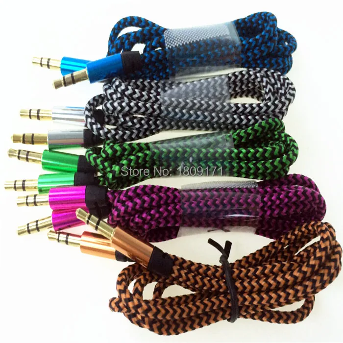 Best 500pcs/lot 1m Nylon Braided Aux audio cable for iphone 4 5 6 for ipod mp3 for samsung htc 9