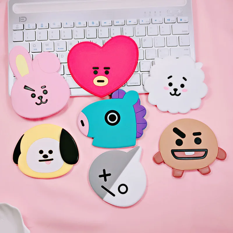 

Bangtan Boys Gift Silicone Cartoon Makeup Children Cute Circular Colorful Style Pocket Round Hand Mirror