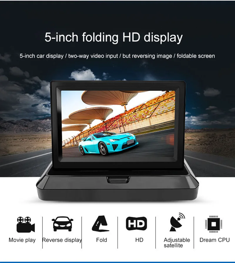 5 дюймов автомобиля HD ЖК-дисплей складной монитор 12-24V автомобиля Универсальный 2-х канальный видео воспроизведения Экран дисплея изображение заднего вида приоритет