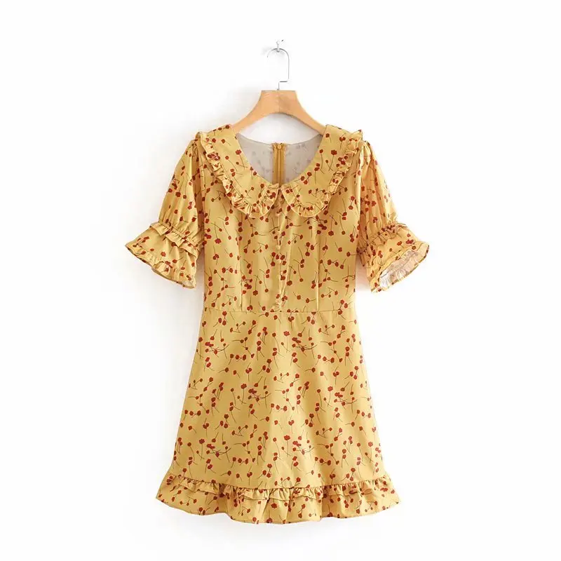 

Doll Collar Dress Women Summer Short Sleeve Cherry Printed Dress Women Casual Knee-Length Wild Slim Dress A-Line Sundress