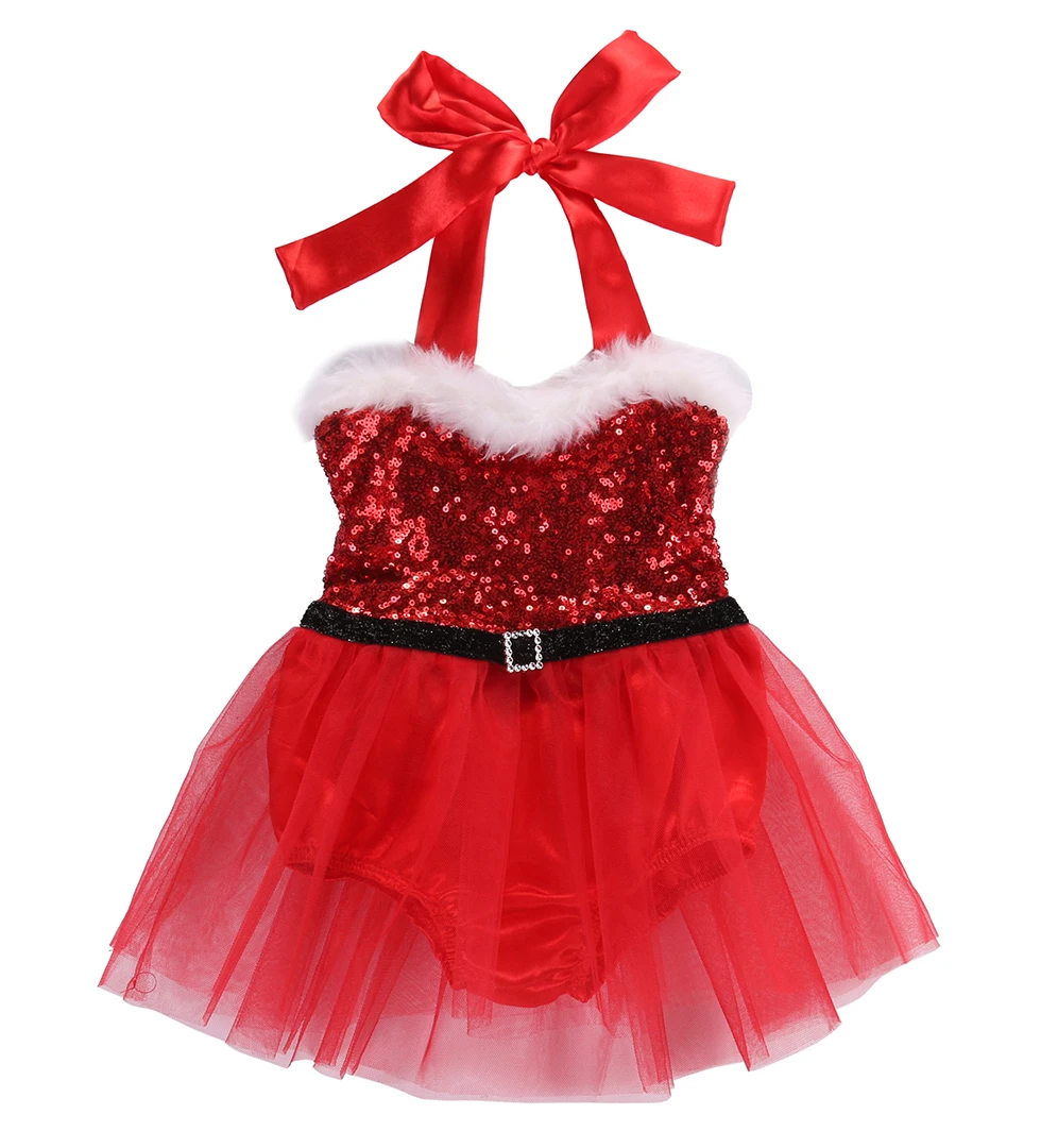 Комбинезон для новорожденных и маленьких девочек, платье-пачка Санты, рождественские наряды, костюм, размер От 0 до 3 лет - Цвет: Красный