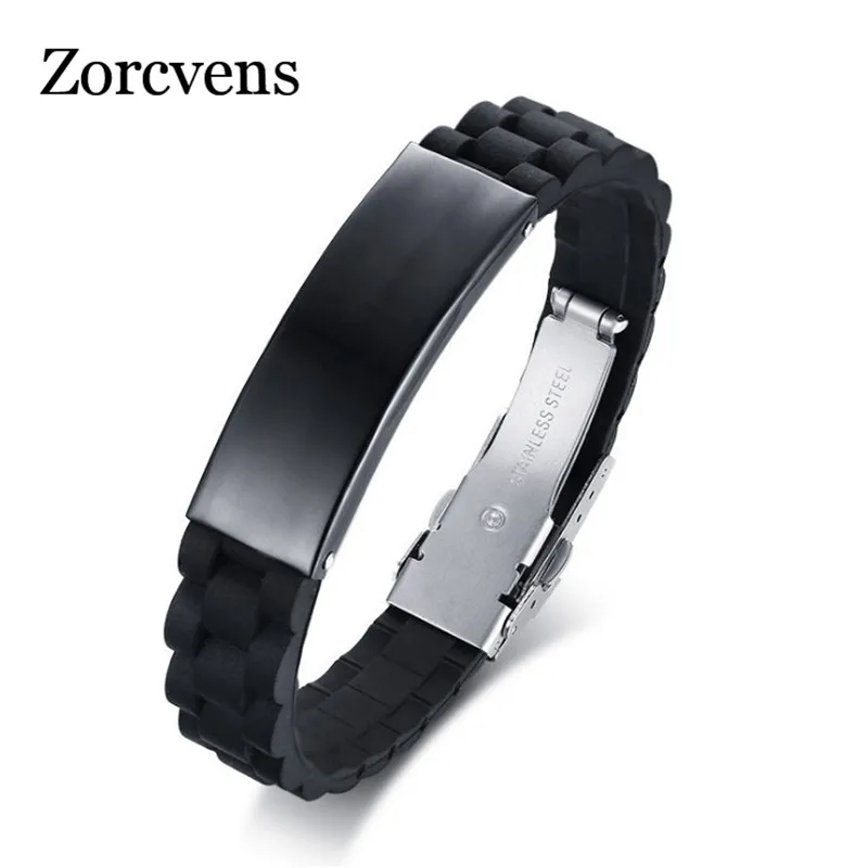 

LETAPI 2019 New Black ID Bracelets for Men Stainless Steel Silicone Bangle Casual Male Adjustable Jewelry