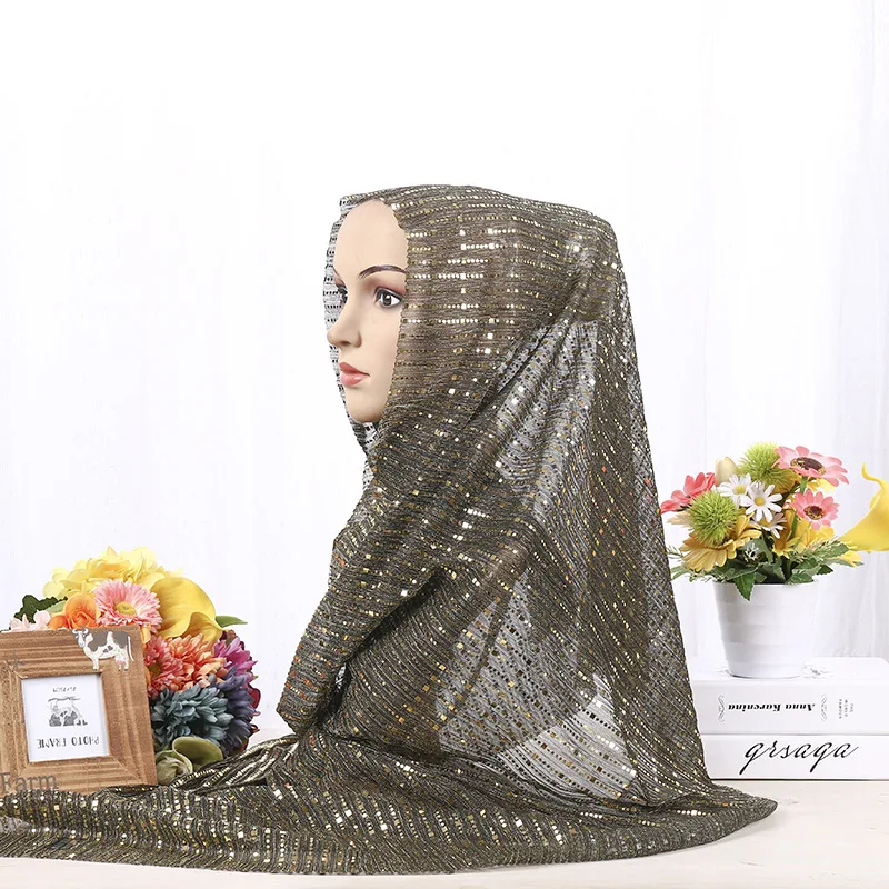 1 шт. Модный женский мусульманский мерцающий шарф из шифона Hijabs женский Блестящий Люрексовый длинный платок пашмины блестки головной платок 180x68 см