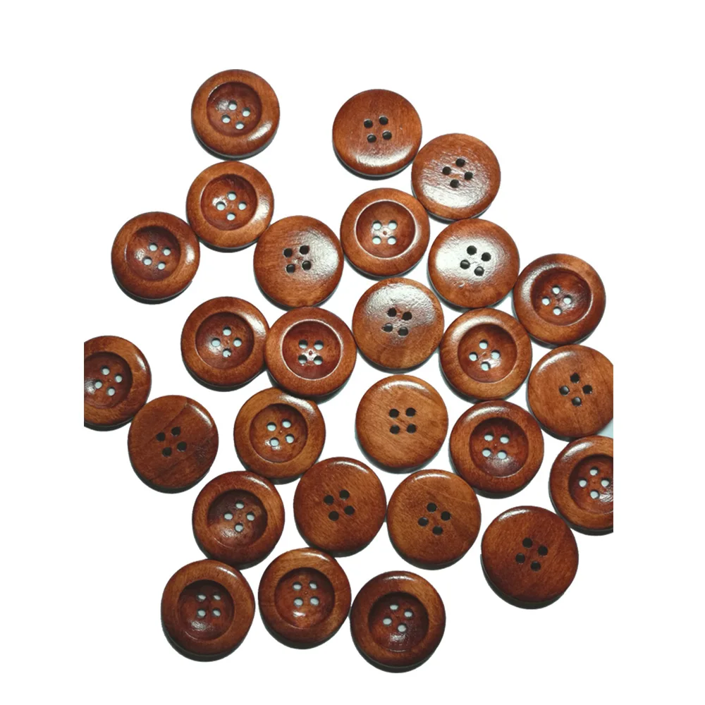 

50Pcs 25mm 4 Holes Round Wood Sewing Buttons 25mm(1") Dia Natural Wood Pattern Sewing Wood Buttons Wood Craft Decorative
