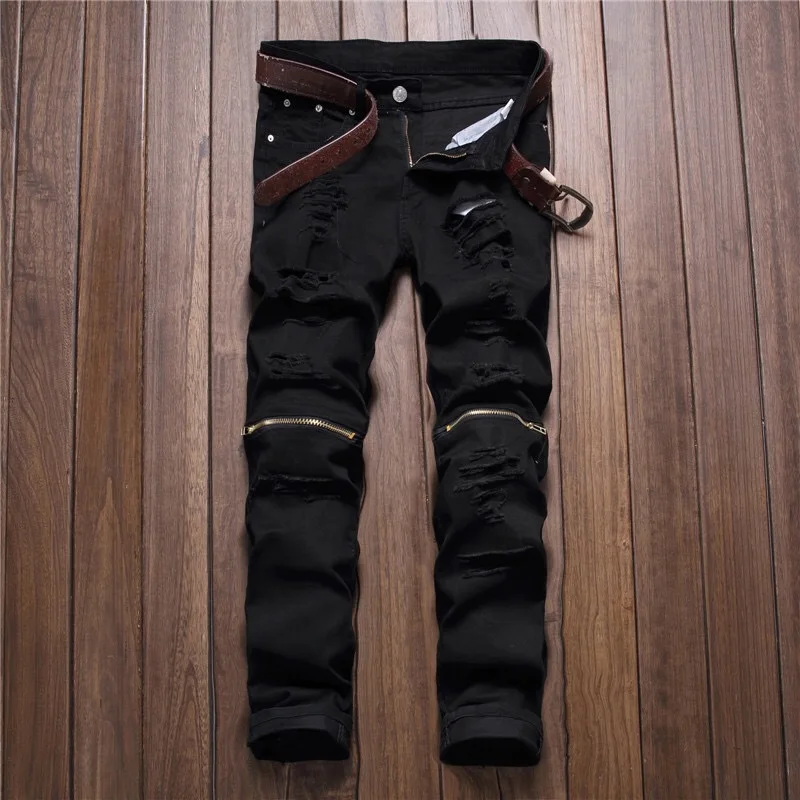 2021 White Black Ripped Denim Pant Hole 