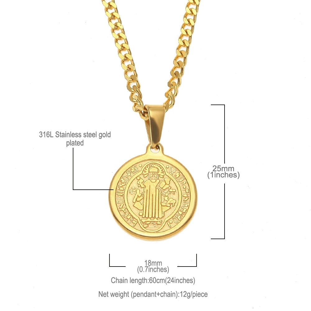 Значок TBTK Benedict Saint Exorcism с подвеской на спине крестиком и буквенным узором золотой