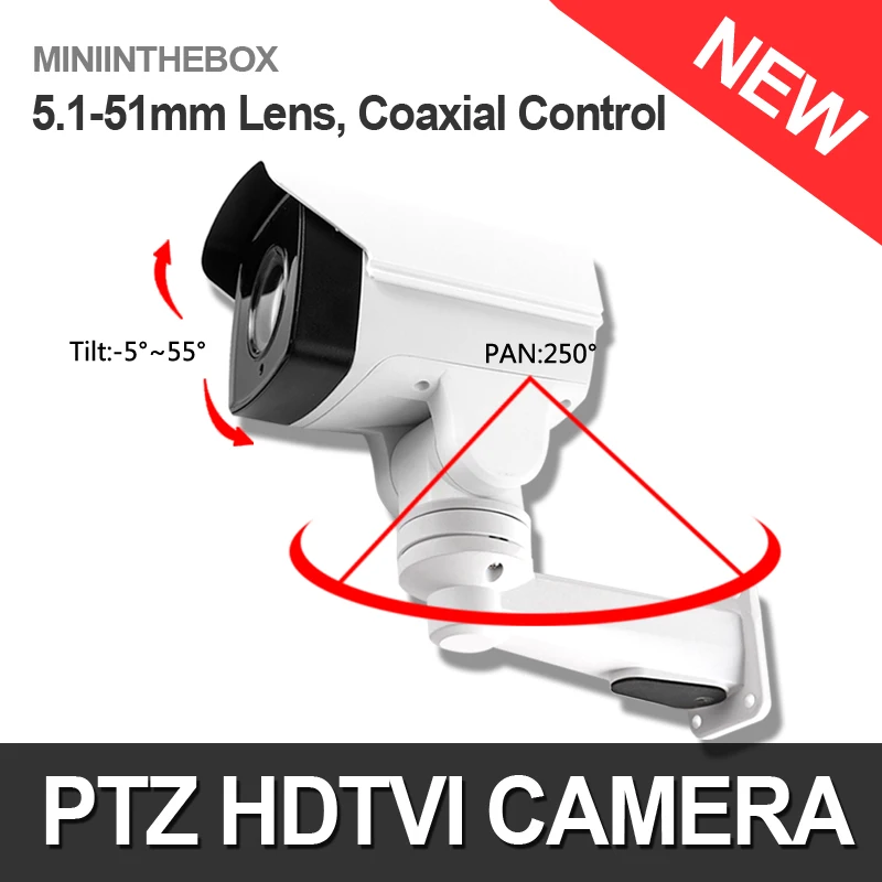  HD 1080P TVI PTZ Camera Outdoor 10X Optical Zoom 5.1-51mm Lens Pan/Tilt Rotation IR 80M 2MP Security Bullet CCTV Camera 