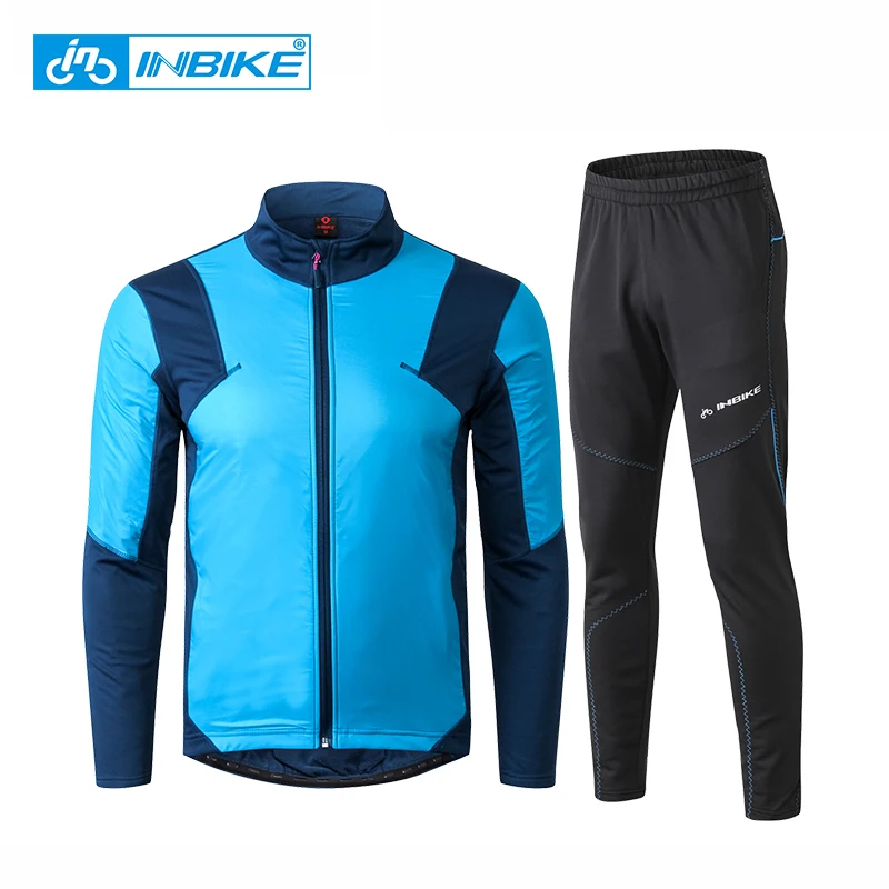 

INBIKE Winter Cycling Jersey Sets MTB Road Bike Long Sleeve Jacket Pant Sets Thermal Fleece Windproof Bicycle Clothing Set Coat