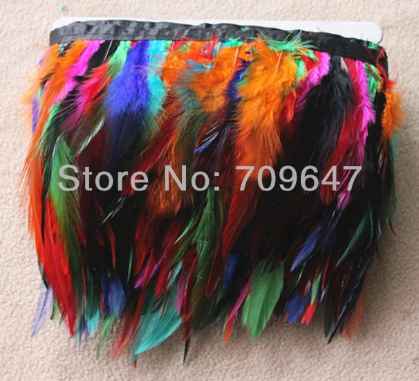 

10YARDS/LOT!Height10-15cm Hackle Feather Fringe Multicolor Rooster Feather Trim for crafts clothes FREESHIPPING