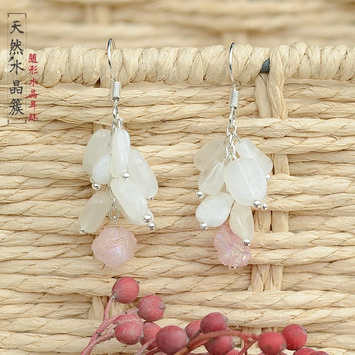 

designers female temperament South Korea natural crystal earrings joker character clusters eardrop pendant earrings