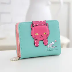 Мультфильм милый Кот короткие бумажник женщины студентов клатч-кошелек на молнии печати дамы кошелек лоток для монет кошелек