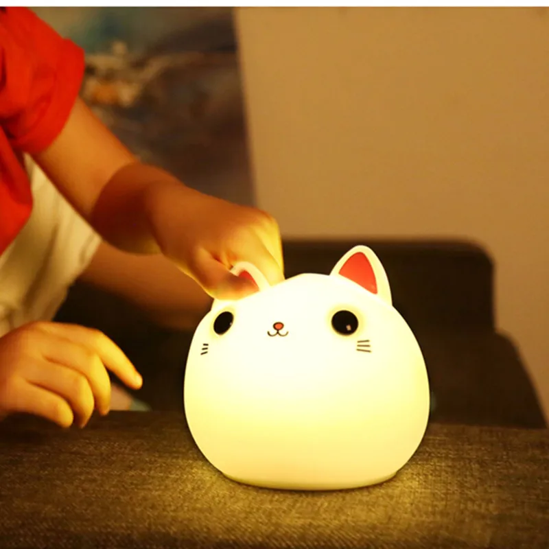 

Cartoon Silicone Cat Night Light USB Rechargeable Touch Sensor Colorful LED Animal Lamp Sleeping Light for Children Baby Gift